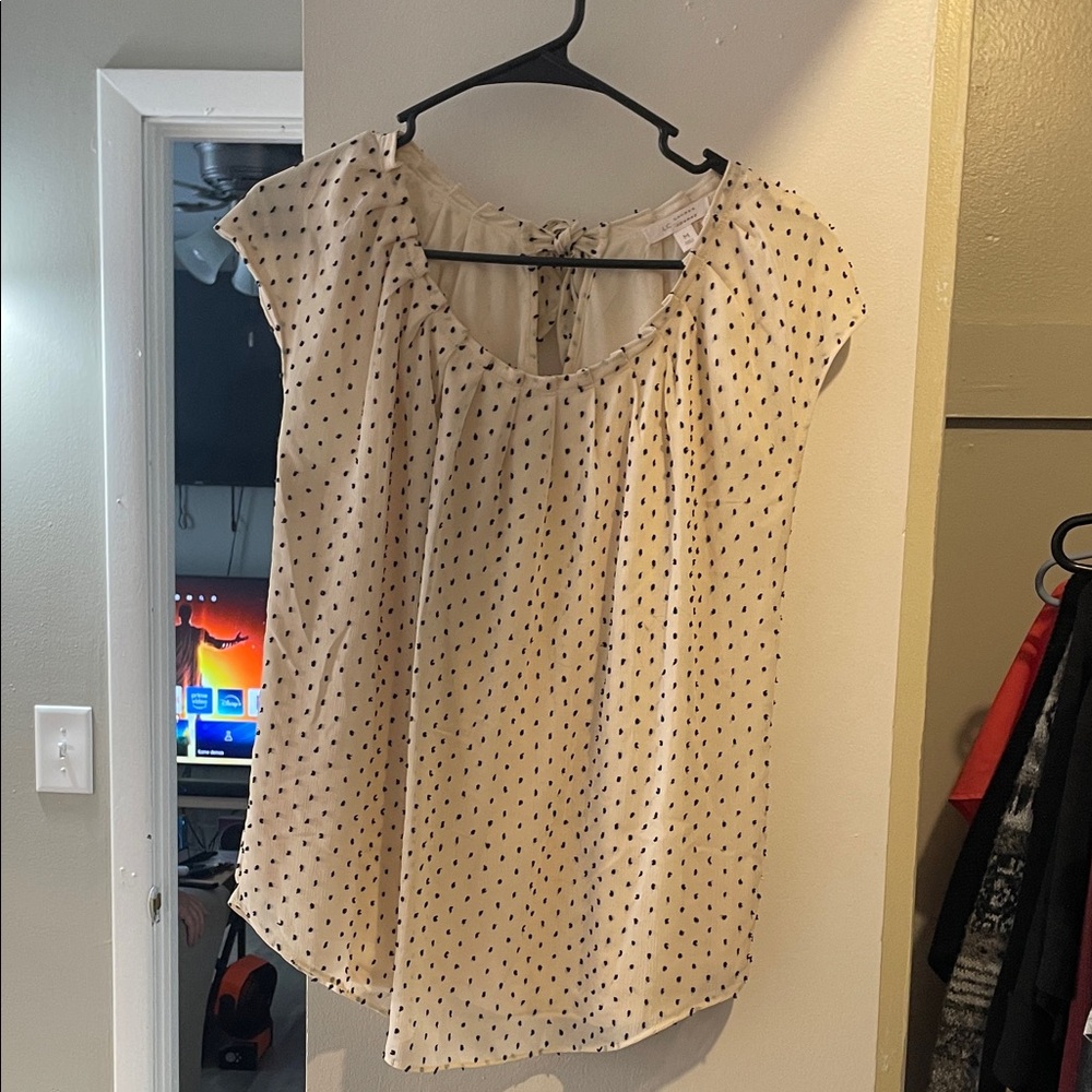 LC Lauren Conrad Cream Blouse with Black Dots